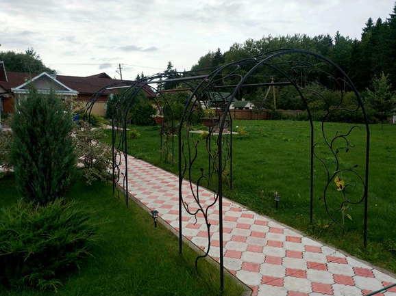 Кованая арка для загородного дома с растительным узором