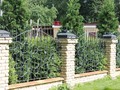 Кованый забор с острыми навершиями, листьями и гладкими прутками - фото