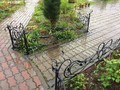 Кованый забор для палисадника с элементом «червонка» , листьями и цветами - фото