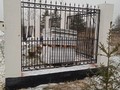 Кованый забор с навершиями в 2 ряда и короткими прутками - фото